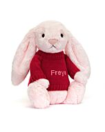 Bashful Pink Bunny with Personalised Red Jumper