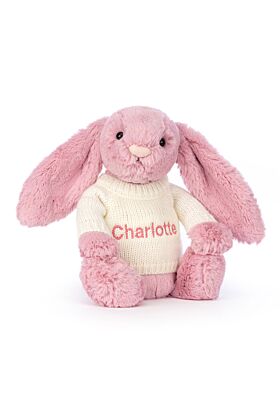 Bashful Tulip Pink Bunny with Personalised Cream Jumper