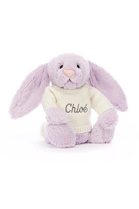Bashful Lilac Bunny with Personalised Cream Jumper