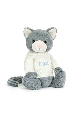Bashful Kitten with Personalised Cream Jumper