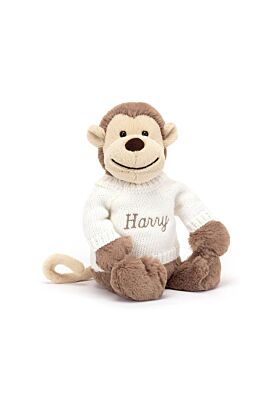 Bashful Monkey with Personalised Cream Jumper