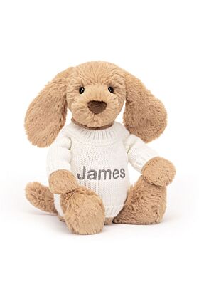 Bashful Toffee Puppy with Personalised Cream Jumper