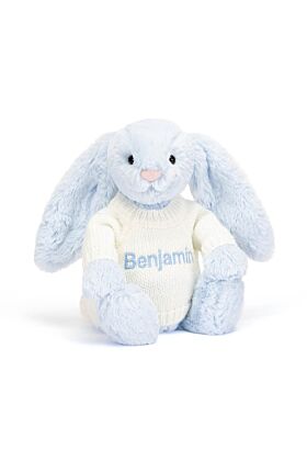 Bashful Blue Bunny with Personalised Cream Jumper