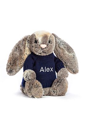 Bashful Cottontail Bunny with Personalised Navy Jumper