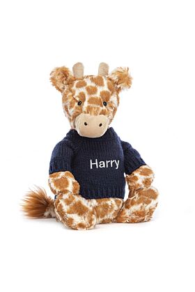Bashful Giraffe with Personalised Navy Jumper