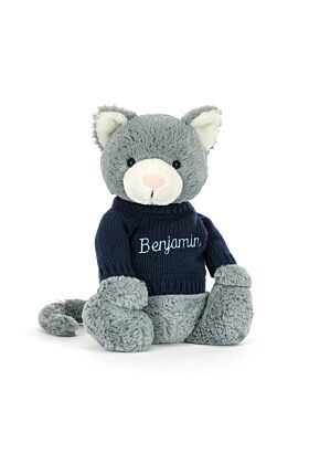 Bashful Kitten with Personalised Navy Jumper