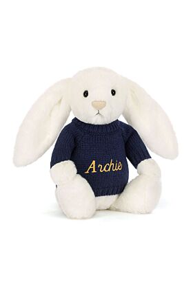 Bashful Luxe Bunny Luna with Personalised Navy Jumper