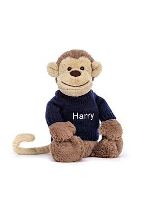 Bashful Monkey with Personalised Navy Jumper