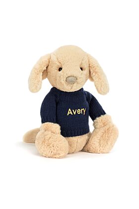Bashful Luxe Puppy Orlando with Personalised Navy Jumper