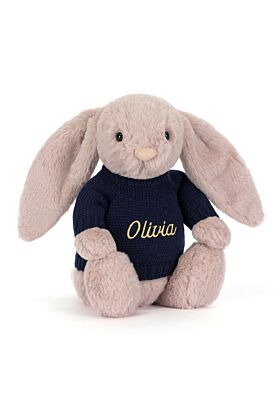 Bashful Luxe Bunny Rosa with Personalised Navy Jumper