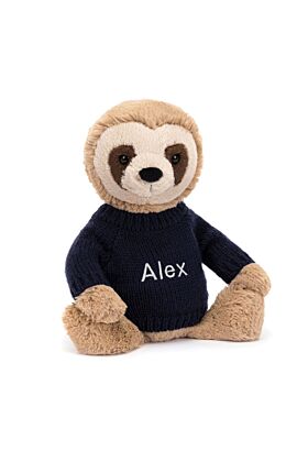 Bashful Sloth with Personalised Navy Jumper