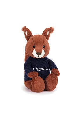 Bashful Squirrel with Personalised Navy Jumper