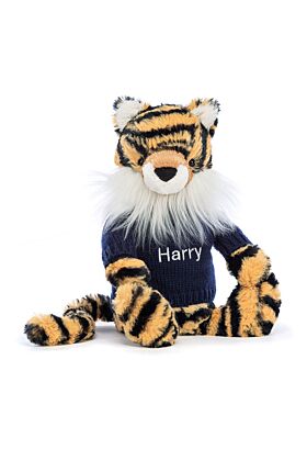 Bashful Tiger with Personalised Navy Jumper