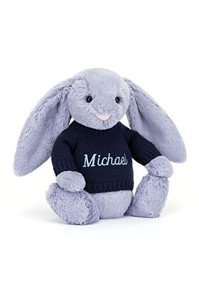 Bashful Viola Bunny with Personalised Navy Jumper