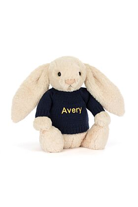 Bashful Luxe Bunny Willow with Personalised Navy Jumper