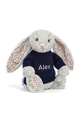 Blossom Silver Bunny with Personalised Navy Jumper
