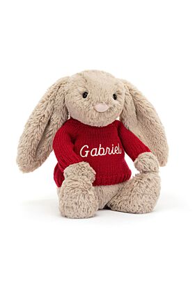 Bashful Beige Bunny with Personalised Red Jumper