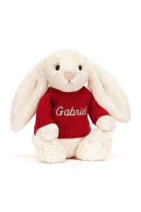 Bashful Cream Bunny with Personalised Red Jumper
