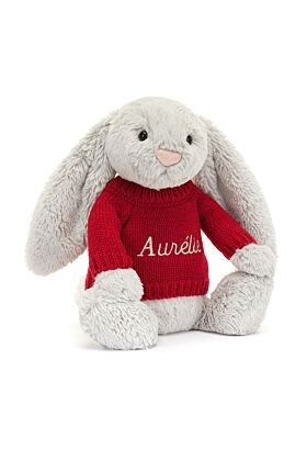 Bashful Silver Bunny with Personalised Red Jumper