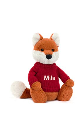 Bashful Fox Cub with Personalised Red Jumper
