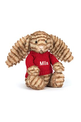 Bashful Luxe Bunny Juniper with Personalised Red Jumper
