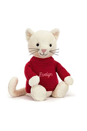 Bashful Cream Kitten with Personalised Red Jumper