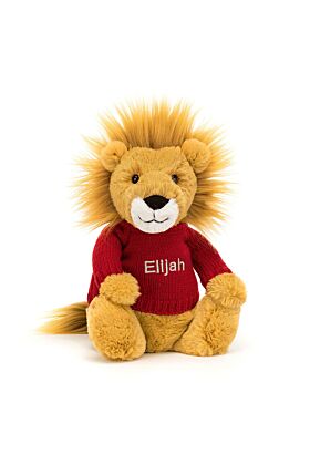 Bashful Lion with Personalised Red Jumper