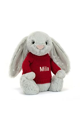 Bashful Shimmer Bunny with Personalised Red Jumper