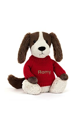 Bashful Fudge Puppy with Personalised Red Jumper