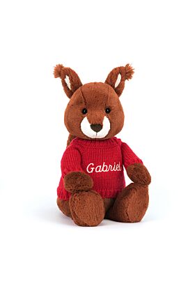 Bashful Squirrel with Personalised Red Jumper