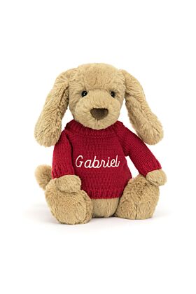 Bashful Toffee Puppy with Personalised Red Jumper
