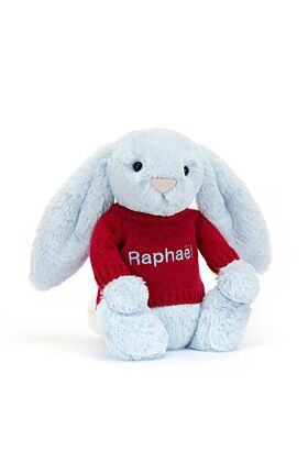 Bashful Blue Bunny with Personalised Red Jumper