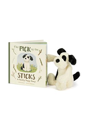 The Pick of the Sticks Book and Bashful Black &amp  Cream Puppy Medium